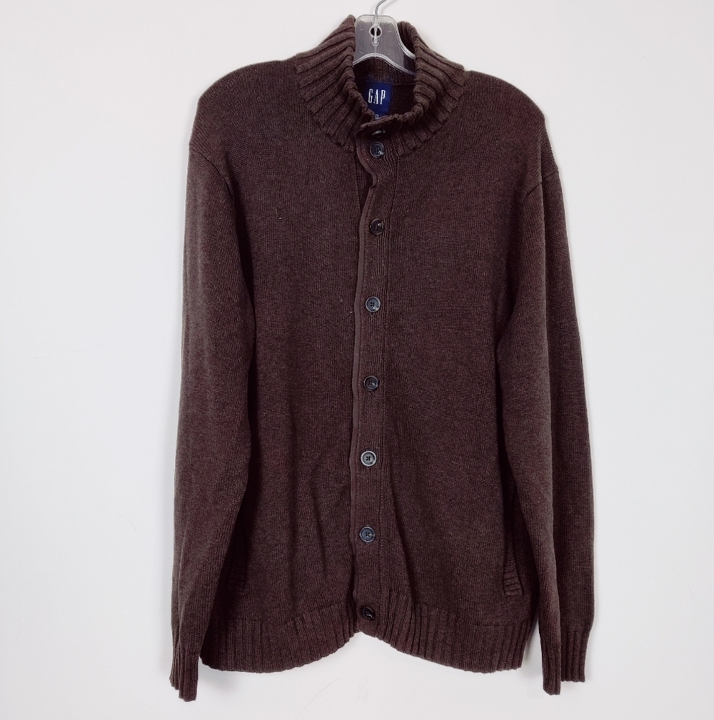 Gap Men's Button Down Cardigan in Brown Size XL 100% Cotton Dark Academia Ivy